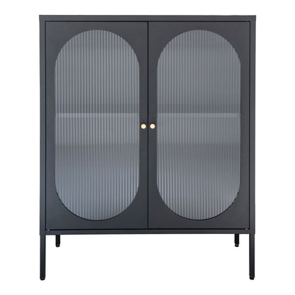 Adelaide Vitrineskab - Vitrineskab, sort, 2 riflede glasdøre 90x35x110 cm