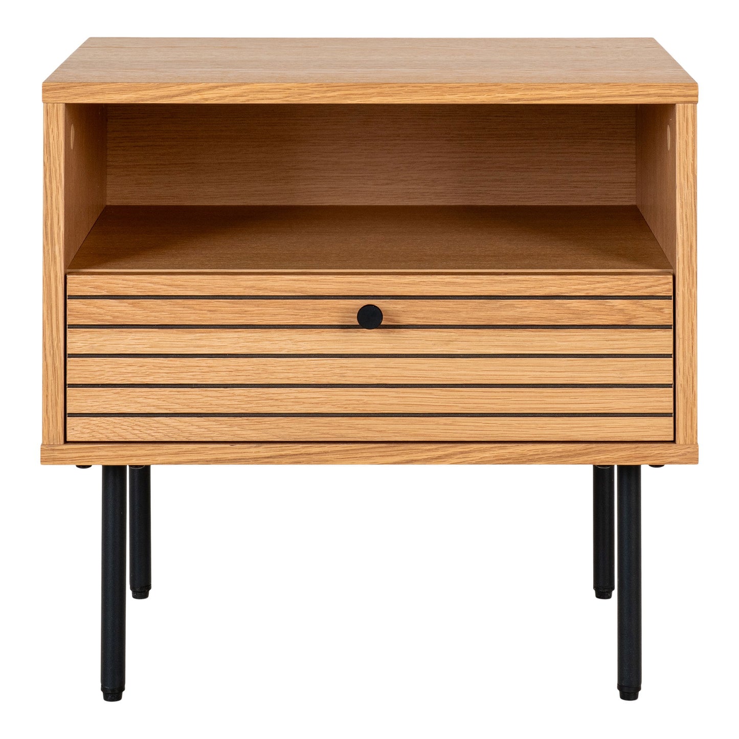Kyoto Hjørnebord - Hjørnebord, 1 skuffe, egefiner, natur, sorte metalben 50x40x50 cm