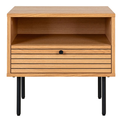 Kyoto Hjørnebord - Hjørnebord, 1 skuffe, egefiner, natur, sorte metalben 50x40x50 cm