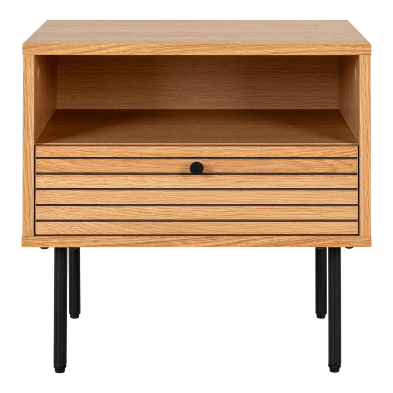 Kyoto Hjørnebord - Hjørnebord, 1 skuffe, egefiner, natur, sorte metalben 50x40x50 cm