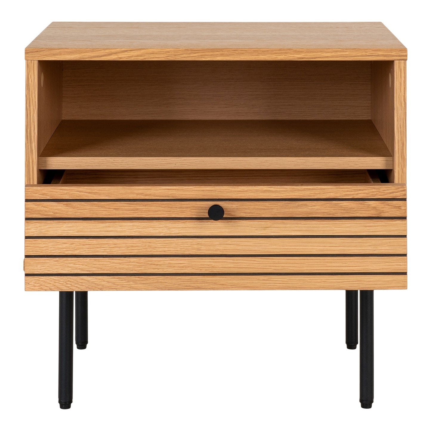 Kyoto Hjørnebord - Hjørnebord, 1 skuffe, egefiner, natur, sorte metalben 50x40x50 cm