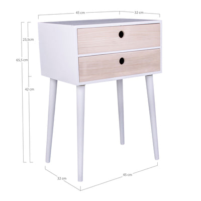 Rimini Hjørnebord - Hjørnebord, hvid, 2 naturtræs skuffer 32x45x65,5 cm