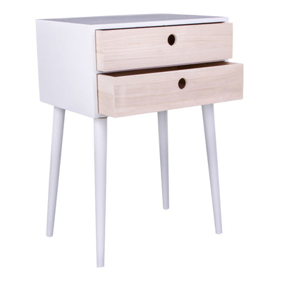 Rimini Hjørnebord - Hjørnebord, hvid, 2 naturtræs skuffer 32x45x65,5 cm