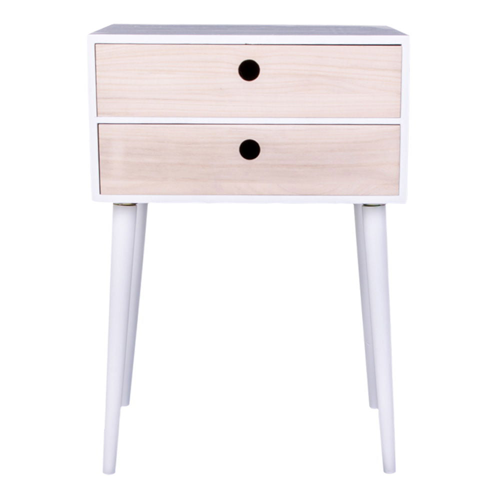 Rimini Hjørnebord - Hjørnebord, hvid, 2 naturtræs skuffer 32x45x65,5 cm