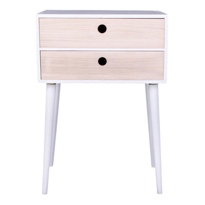 Rimini Hjørnebord - Hjørnebord, hvid, 2 naturtræs skuffer 32x45x65,5 cm
