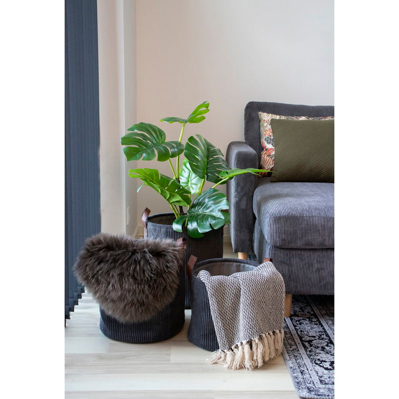 Cort Plaid - Plaid, bomuld, mørkegrå/hvid, design C 130x160 cm