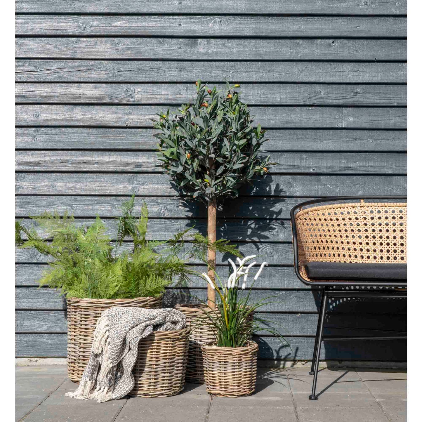 Cort Plaid - Plaid, bomuld, mørkegrå/hvid, design C 130x160 cm