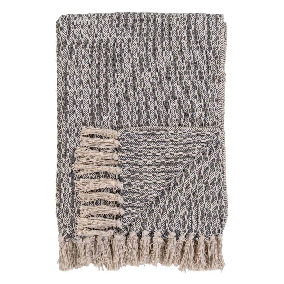 Cort Plaid - Plaid, bomuld, mørkegrå/hvid, design C 130x160 cm