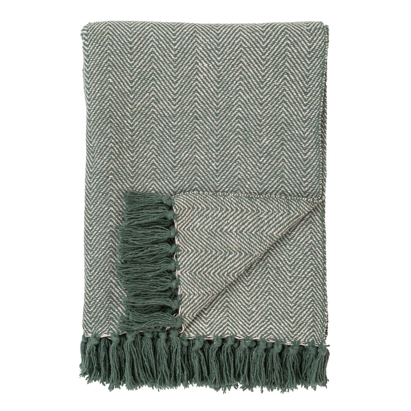 Cort Plaid - Plaid, bomuld, grøn/hvid, design A 130x160 cm