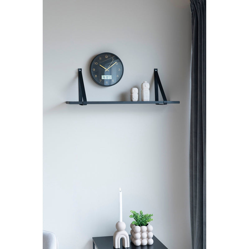 Forno Hylde - Væghylde, sort hylde, sorte læderstropper 80x20 cm