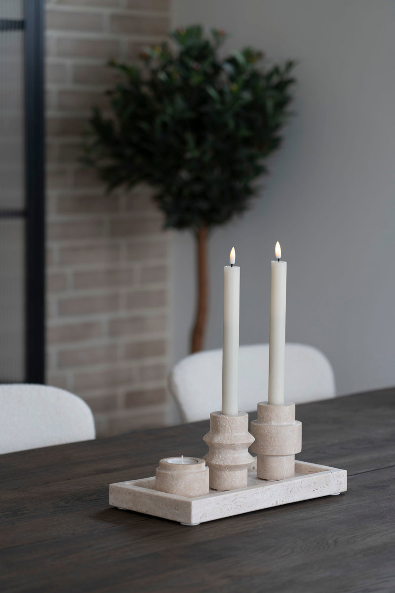 Lysestage - Lysestage, travertin, natur, ø7x10 cm