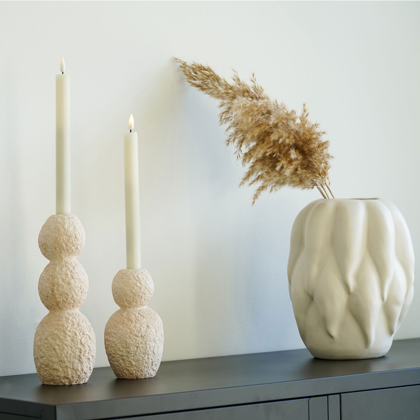 Lysestager - Lysestager, cement, natur, sæt af 2