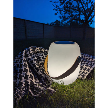 Cardiff LED Lampe - Lampe med læder strop, hvid, bluetooth højtaler, genopladelig