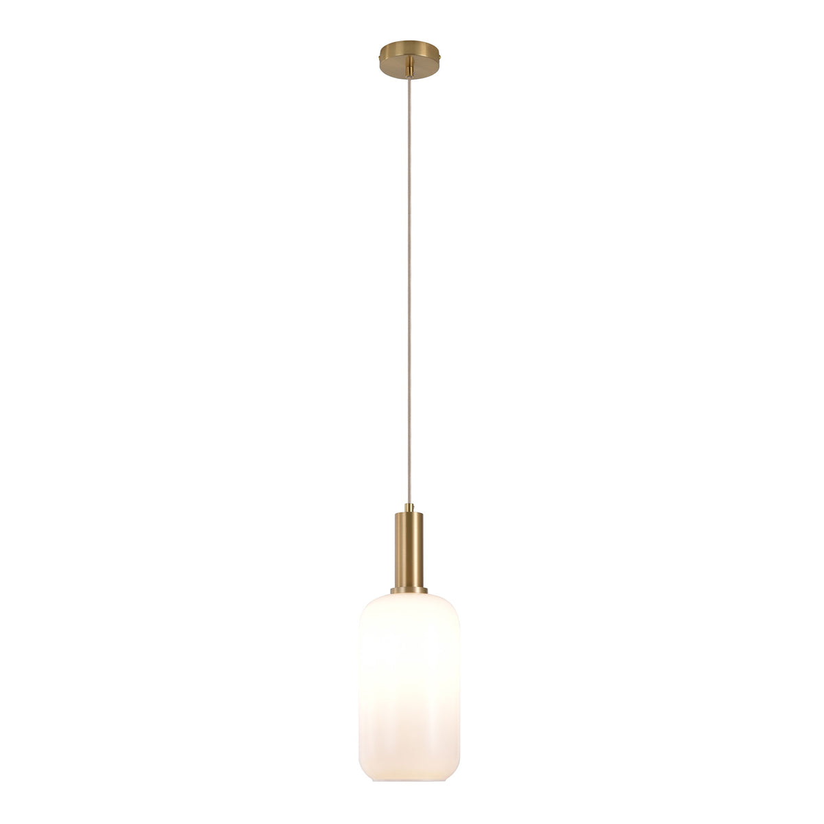 Chelsea Pendel - Pendel, hvid glas, messingfarvet fatning, cylinderformet, Ø13 cm, 150 cm stofledning