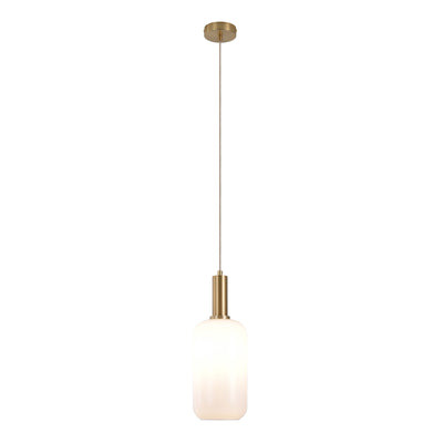Chelsea Pendel - Pendel, hvid glas, messingfarvet fatning, cylinderformet, Ø13 cm, 150 cm stofledning