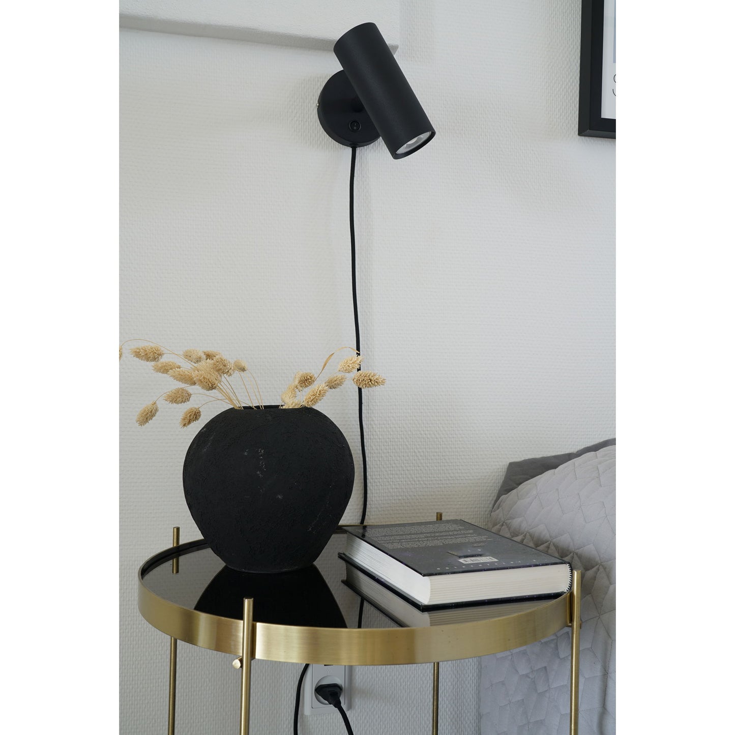 Paris Væglampe - Lampe, sort, stofledning på 190 cm