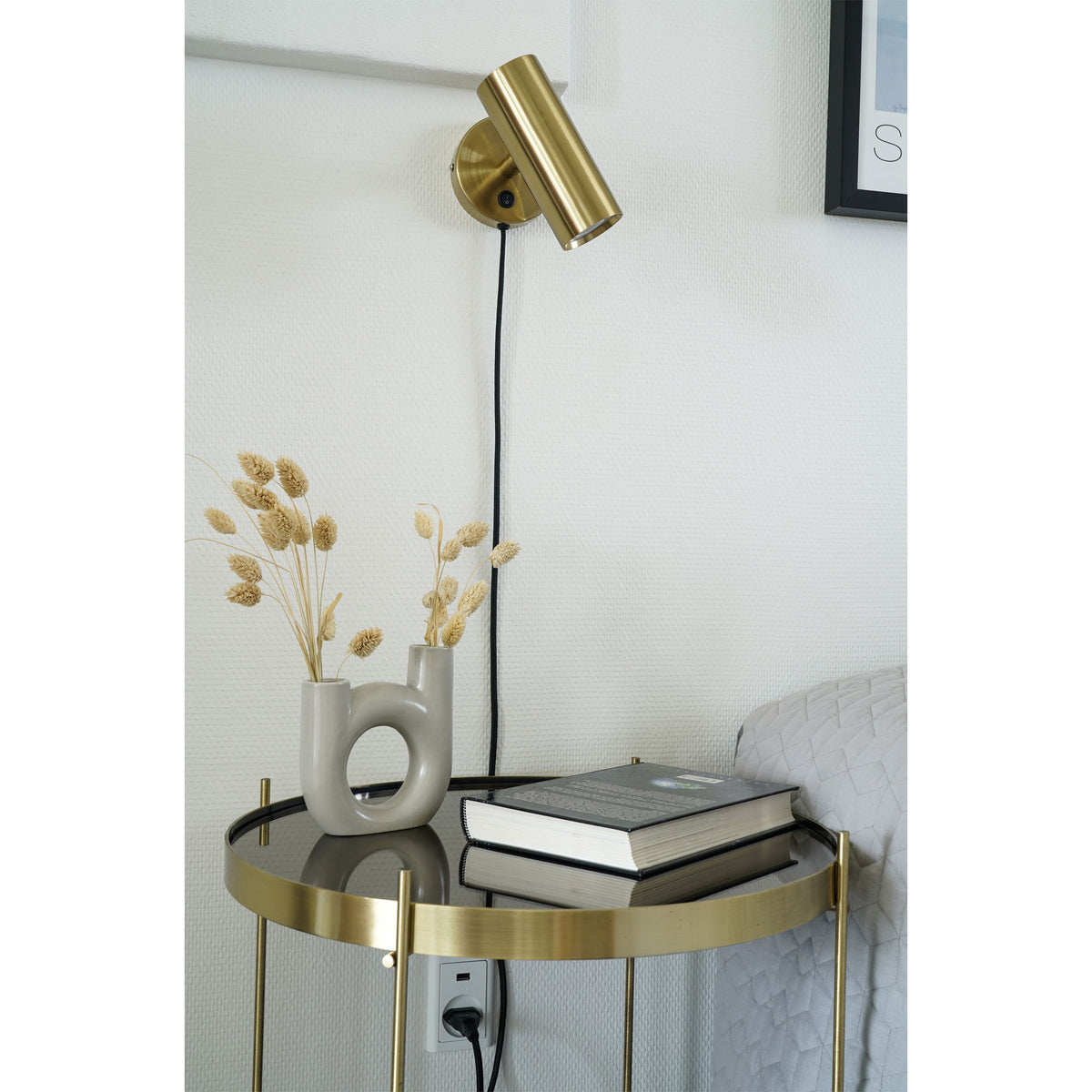 Paris Væglampe - Lampe, messing, stofledning på 190 cm