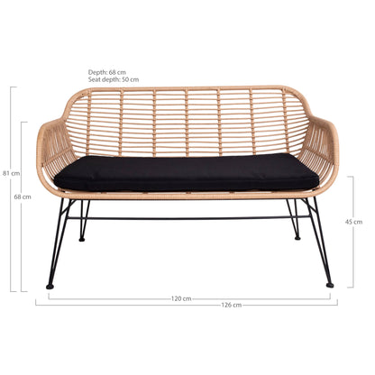 Trieste Sofa - Sofa i polyrattan med hynde, natur med sorte ben