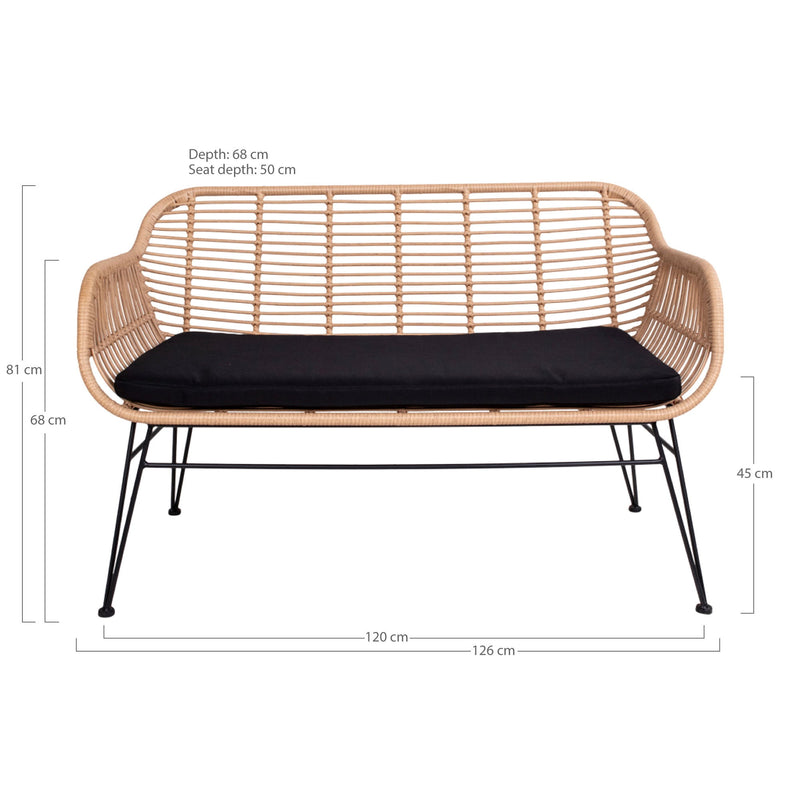 Trieste Sofa - Sofa i polyrattan med hynde, natur med sorte ben