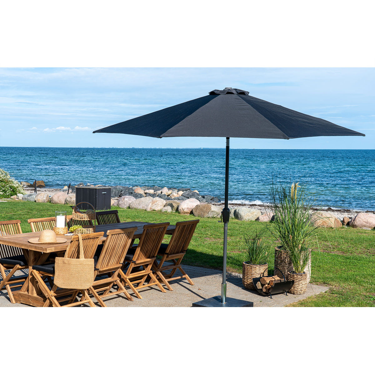 Houston Parasol - Parasol med hejs og tilt, metalstok, sort, ø300 cm