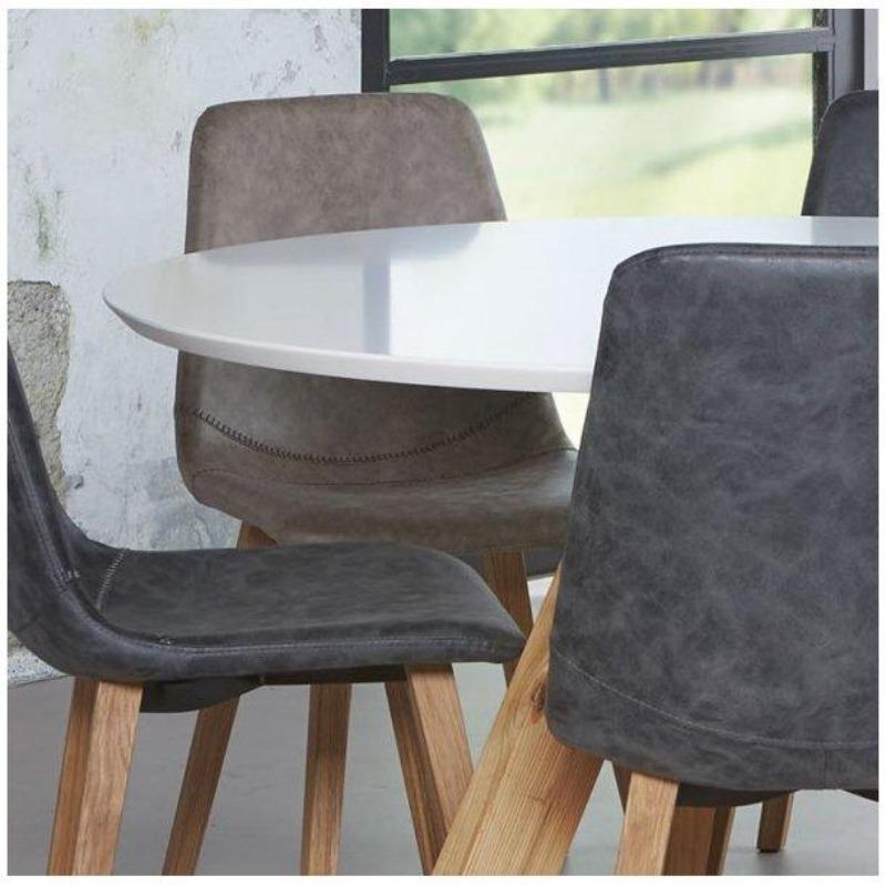 Spisebord ø 120 cm., hvid top, natur egeben