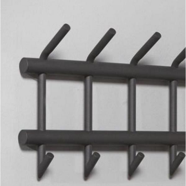 Knagerække i mat grå stål - 6 dobbelt kroge
