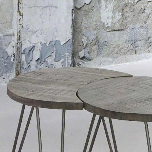 Sofabordssæt i massivt mangotræ - Grå antik finish