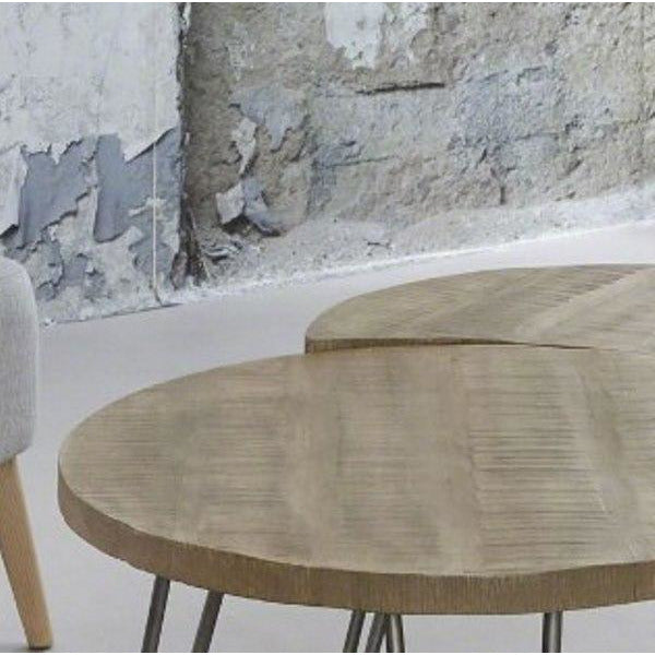 Sofabordssæt i massivt mangotræ - Hvid antik finish