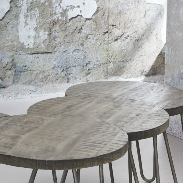 Sofabordssæt i massivt mangotræ - Grå antik finish