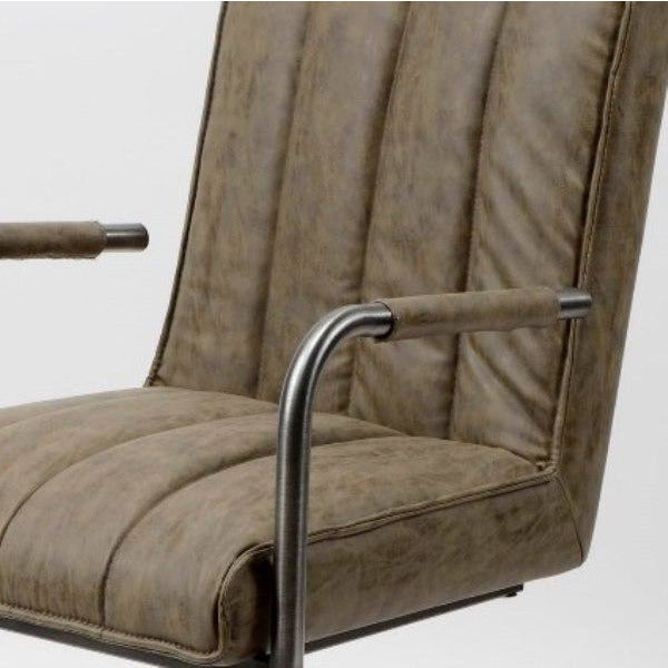 Spisebordsstol i stål og gråbrun PU læder - 2. Stk