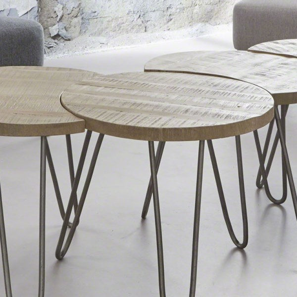 Sofabordssæt i massivt mangotræ - Hvid antik finish