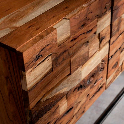 Sofabord - Massiv sandblæst akacietræ og patineret sort metal