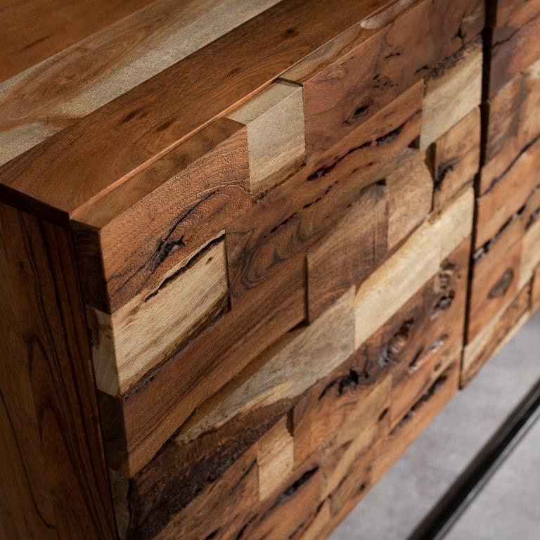 Konsolbord - Massiv sandblæst akacietræ og patineret sort metal.