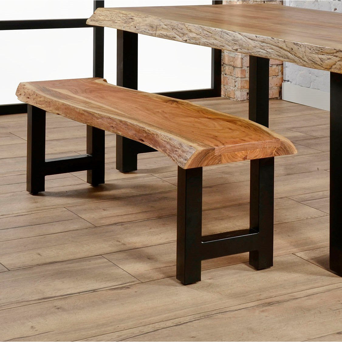 Unika bænk i massiv 6 cm. akacietræ, længde 160 cm.