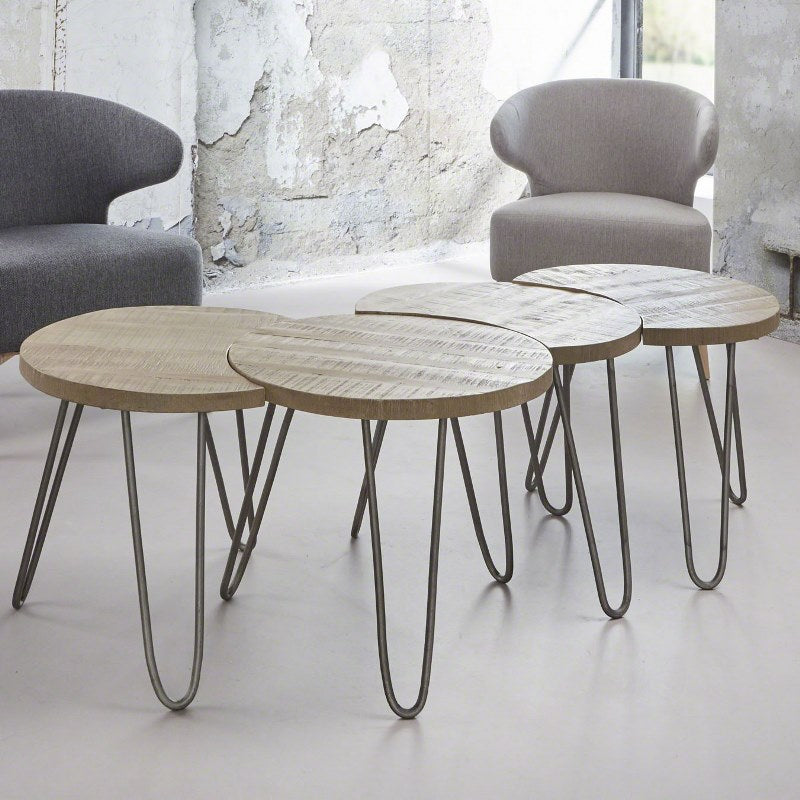 Sofabordssæt i massivt mangotræ - Hvid antik finish