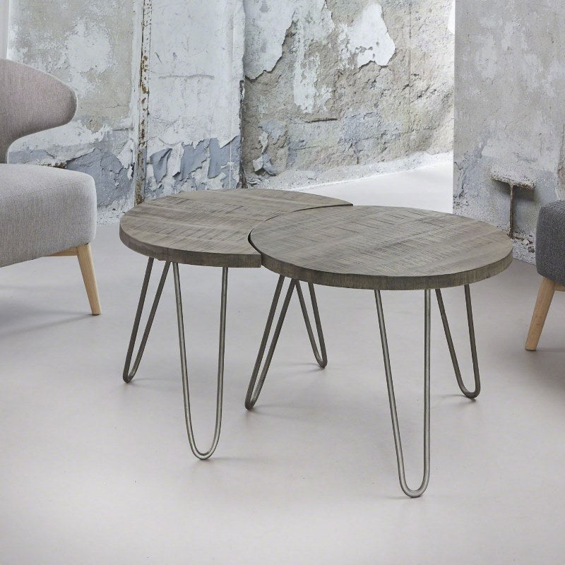 Sofabordssæt i massivt mangotræ - Grå antik finish