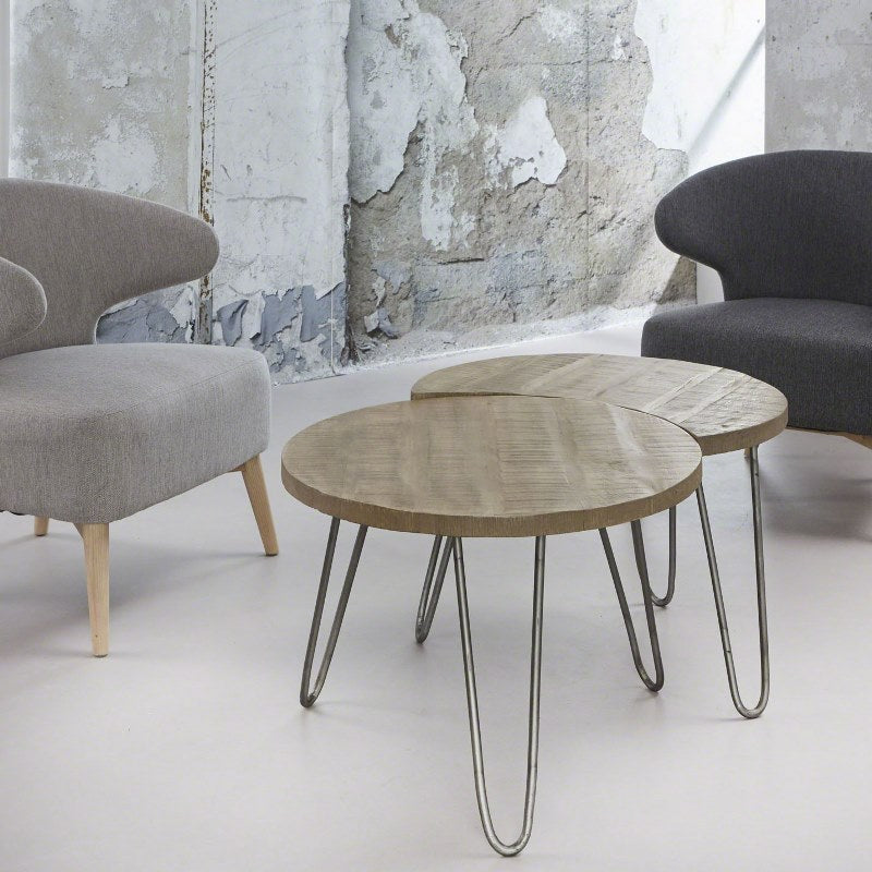 Sofabordssæt i massivt mangotræ - Hvid antik finish