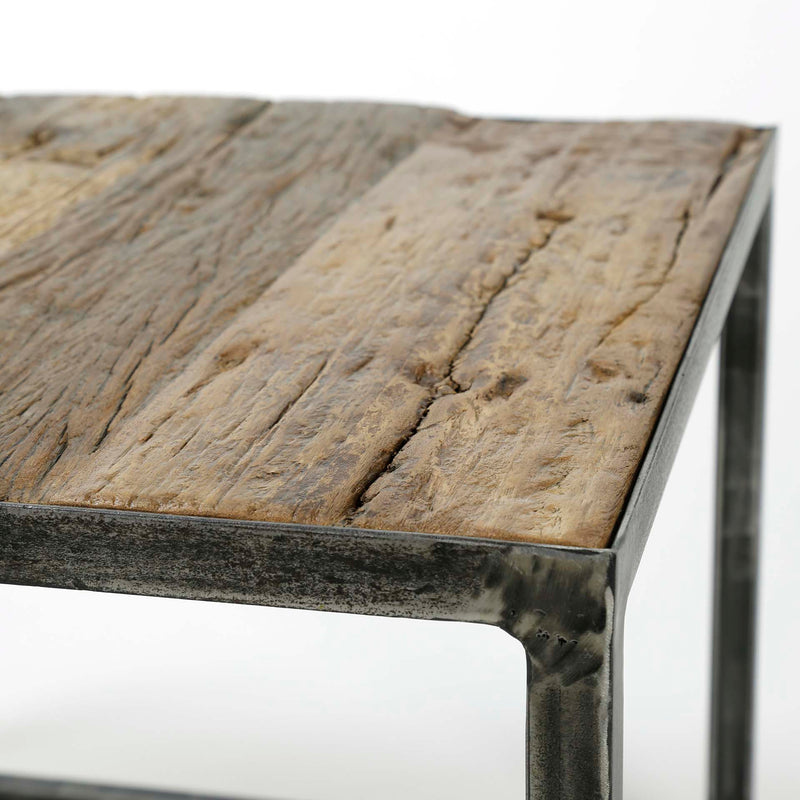 Sofabordssæt i genbrugstræ og patineret metal