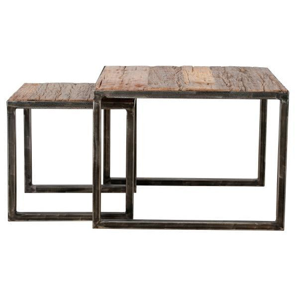 Sofabordssæt i genbrugstræ og patineret metal