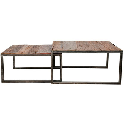 Sofabordssæt i genbrugstræ og patineret metal