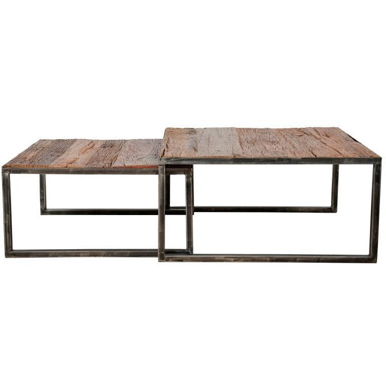 Sofabordssæt i genbrugstræ og patineret metal