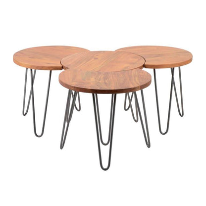 Fire runde borde sofaborde i massiv akacietræ