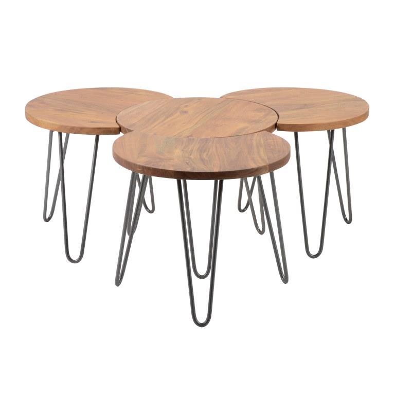 Fire runde borde sofaborde i massiv akacietræ