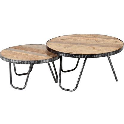 To sofaborde i genbrugstræ - Patineret metal.