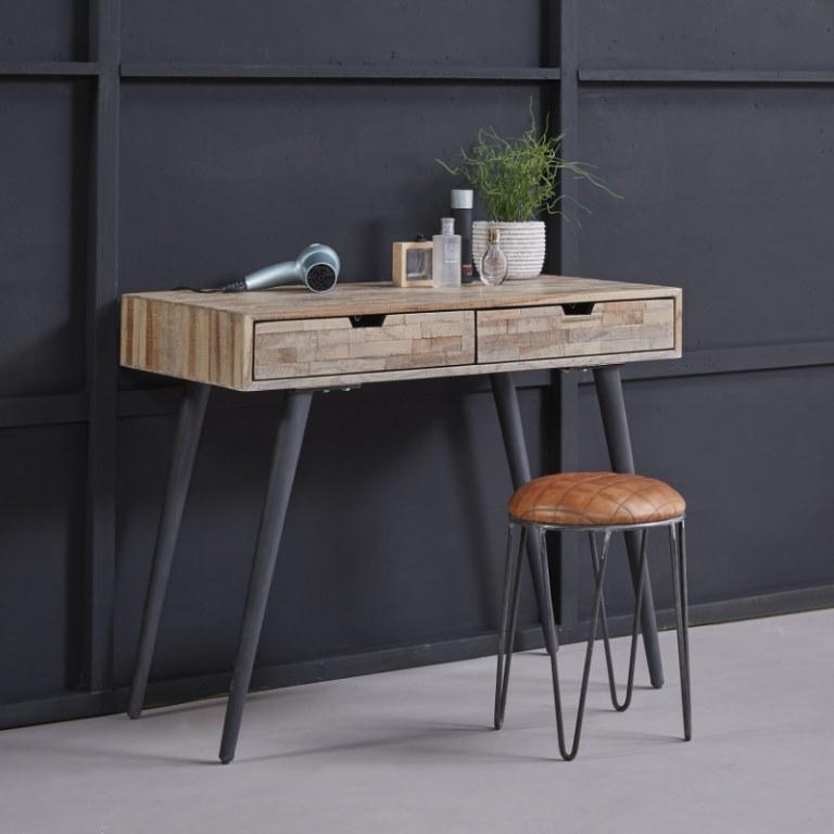 Konsolbord med 2 skuffer - Patineret massiv teak træ