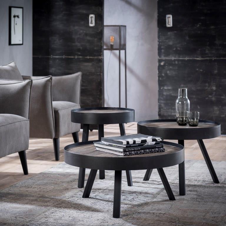 Sofabord teak træ med metalben -  75 cm.