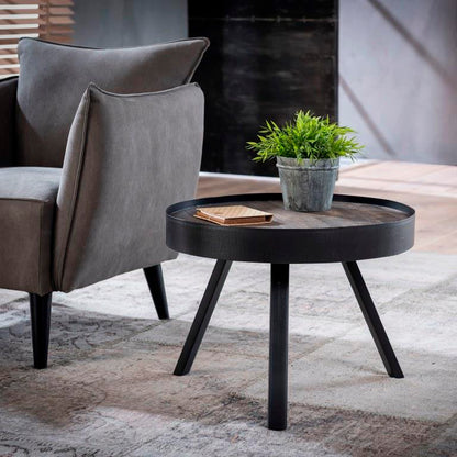 Sofabord teak træ med metalben -  60 cm.