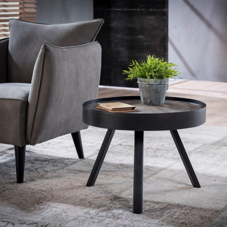 Sofabord teak træ med metalben -  60 cm.