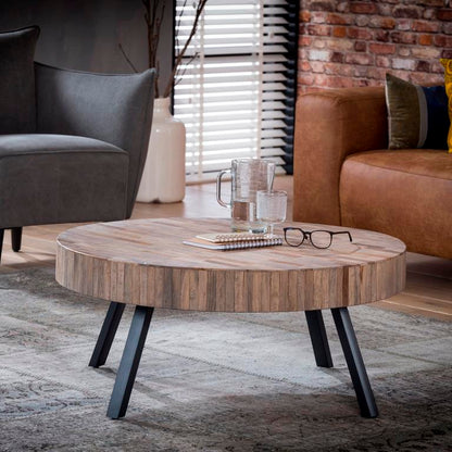 Sofabord teak med metalben -  90 cm.