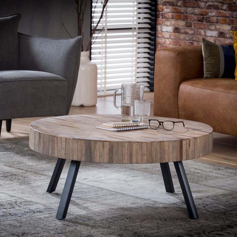 Sofabord teak med metalben -  90 cm.